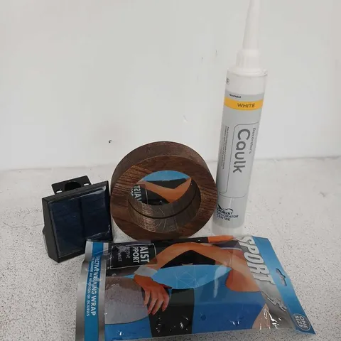 APPROXIMATELY 12 ASSORTED HOUSEHOLD ITEMS TO INCLUDE SOLAR LANDSCAPE LIGHT, DECORATORS CAULK, SPORT WAIST SUPPORT, ETC