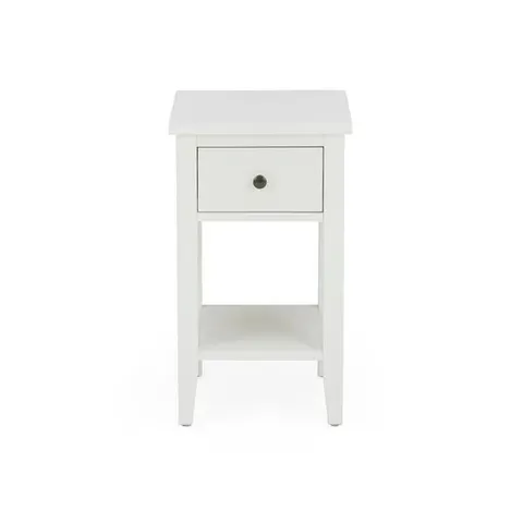 BOXED LYNTON 1 DRAWER COMPACT BEDSIDE TABLE - WHITE 