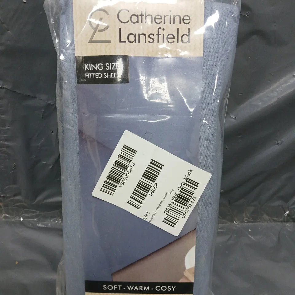 CATHERINE LANSFIELD BRUSHED COTTON FITTED SHEET IN NAVY - KING