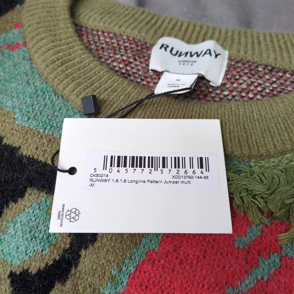 RUNWAY LONDON LONGLINE PATTERN JUMPER MULTI COLOUR MEDIUM WITH TAGS