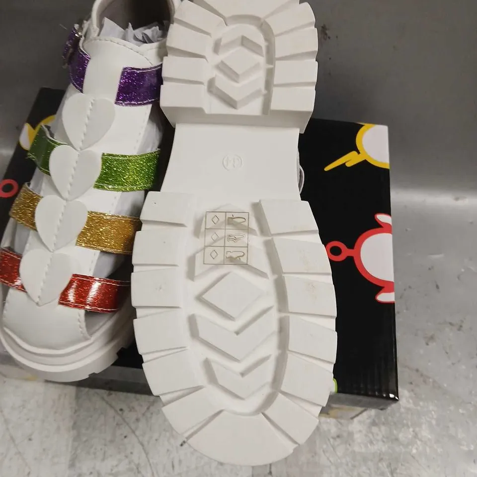 BOXED TELETUBBIES X KOI GLITTER TRUMPETS KIDZ SANDALS WHITE SIZE 2