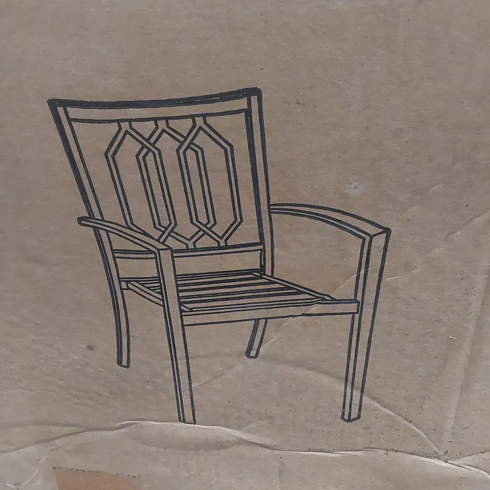 BOXED SET OF 2 BLACK METAL GARDEN CHAIRS WITH CUSHIONS