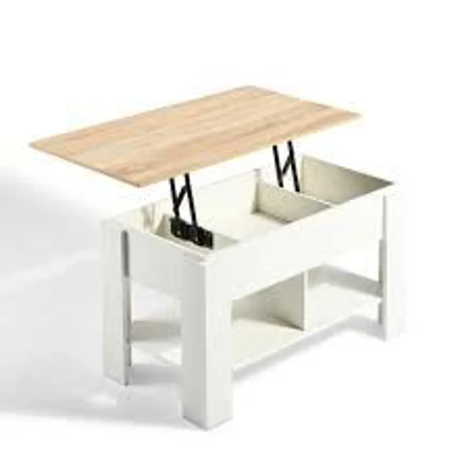 BOXED MODERN LIFT-TOP TABLE, PARTICLE BOARD, SPACE-SAVING - ELOT WHITE OAK