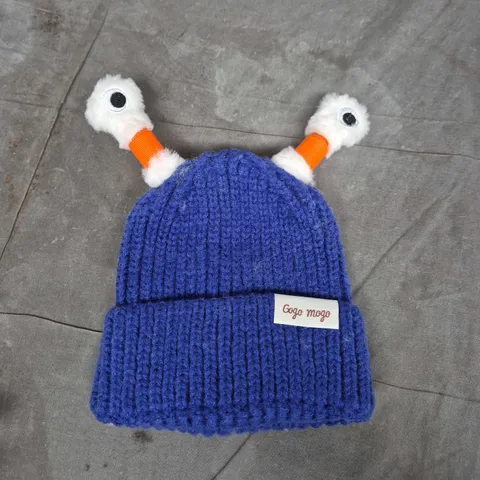 Gogo Mogo Blue Baby Knit Beanie Hat with Antenna Pom-Poms