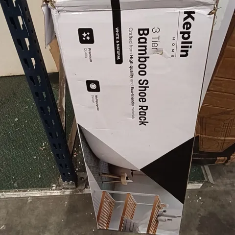 BOXED KEPLIN 3 TIER BAMBOO SHOE RACK BLACK AND NATURAL COLOUR 