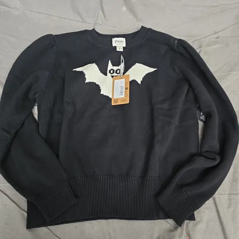 JOANIE KNIT JUMPER – BLACK WITH BAT MOTIF, UK L (US L, EU L)