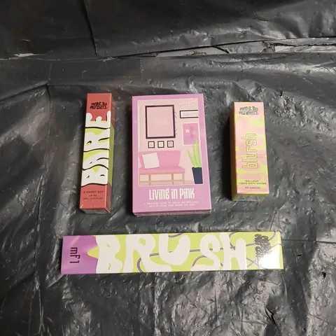 MADE BY MITCHELL LOT OF 4 ASSORTED SEALED COSMETIC PRODUCTS TO INCLUDE - MF1 BRUSH - LIVING IN PINK BLUSH PALETTE - HOLLIPOP LIQUID HIGHLIGHTER - ETC