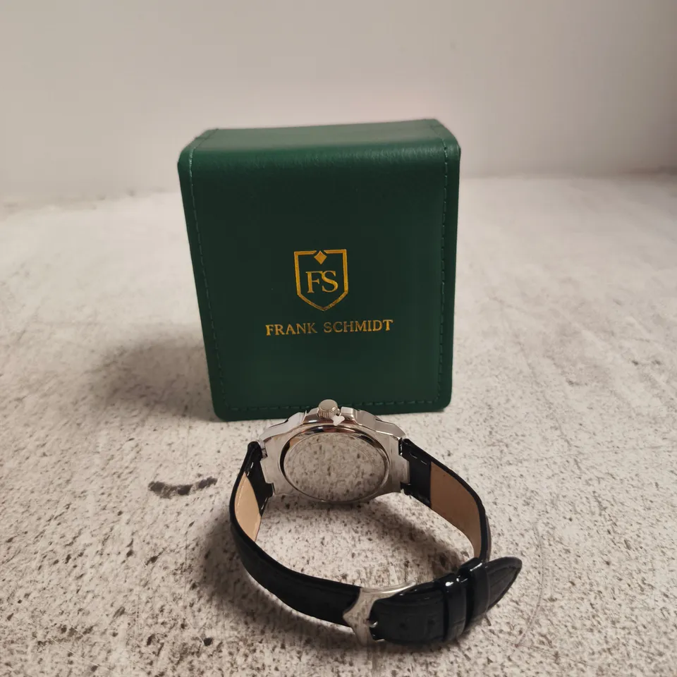 FRANK SCHMIDT FS WRISTWATCH – GREEN DIAL, STAINLESS STEEL CASE, BLACK LEATHER STRAP