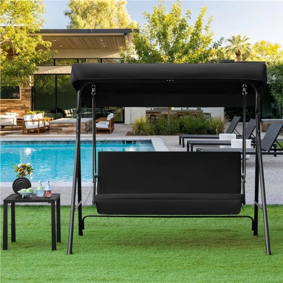 BOXED BRYTTANI PORCH SWING WITH CANOPY - BLACK (1 BOX)
