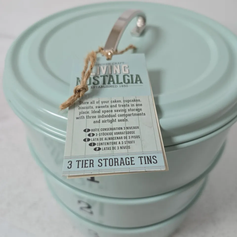 LIVING NOSTALGIA 3-TIER STORAGE TINS SET, MINT GREEN