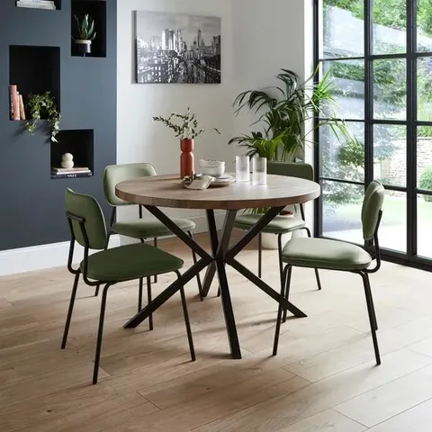 BOXED EZRA ROUND 4 SEATER DINING TABLE, RUSTIC WOOD EFFECT (1 BOX)