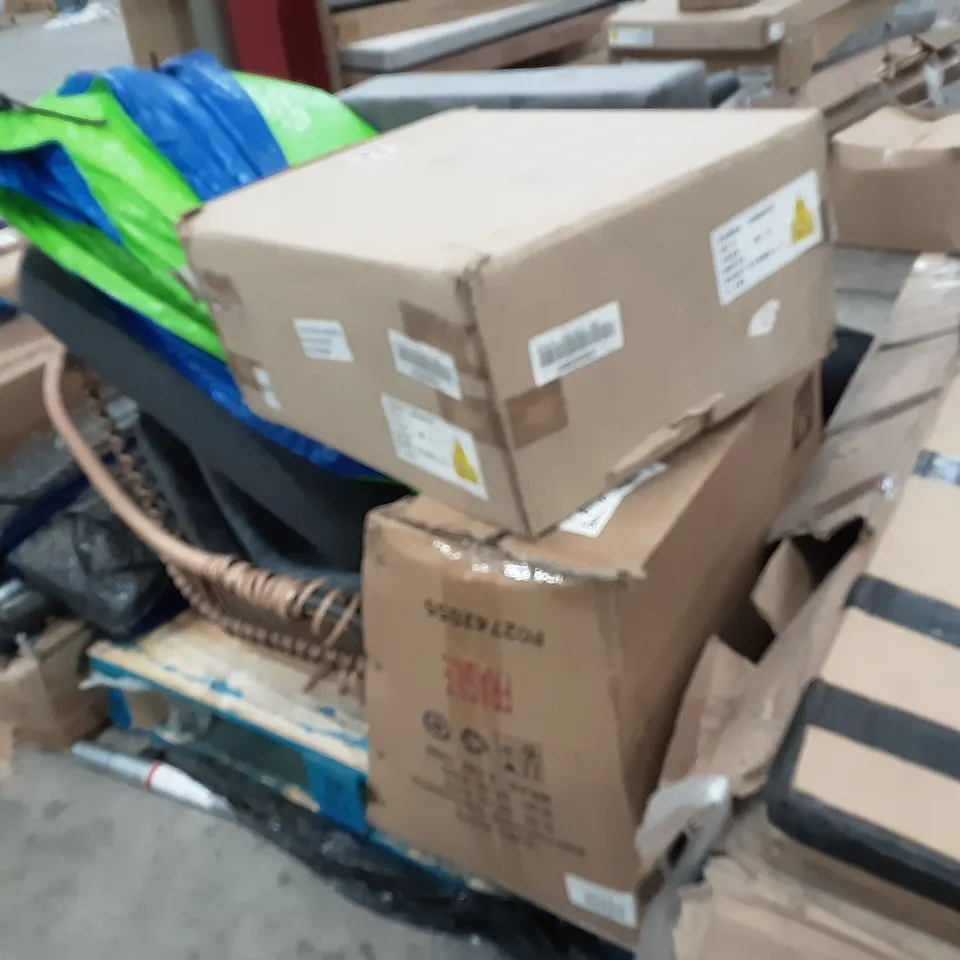 PALLET  CONTAINING CHAIR , LEG REST , COUPLED PAN AND BOXED FURNITURE PARTS 
