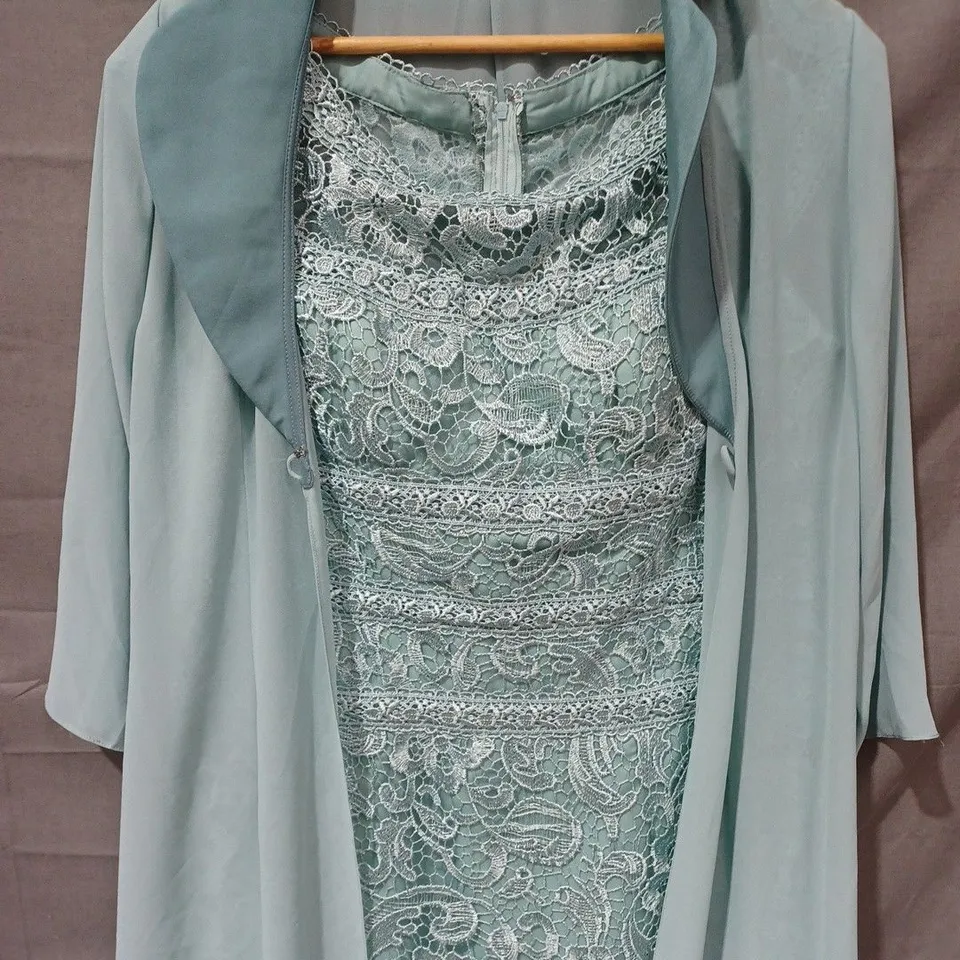 VENI INFANTINO FOR RONALD JOYCE TWO PIECE JACKET & FLORAL MESH DRESS IN BLUE/GREEN - UK 16