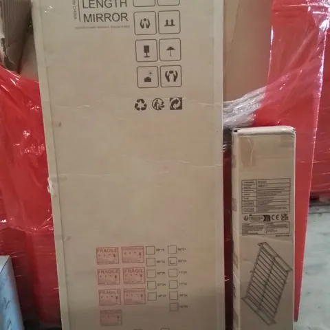PALLET OF ASSORTED HOUSEHOLD GOODS AND PRODUCTS TO INCLUDE;FULL LENGTH MIRROR,BED FRAME 