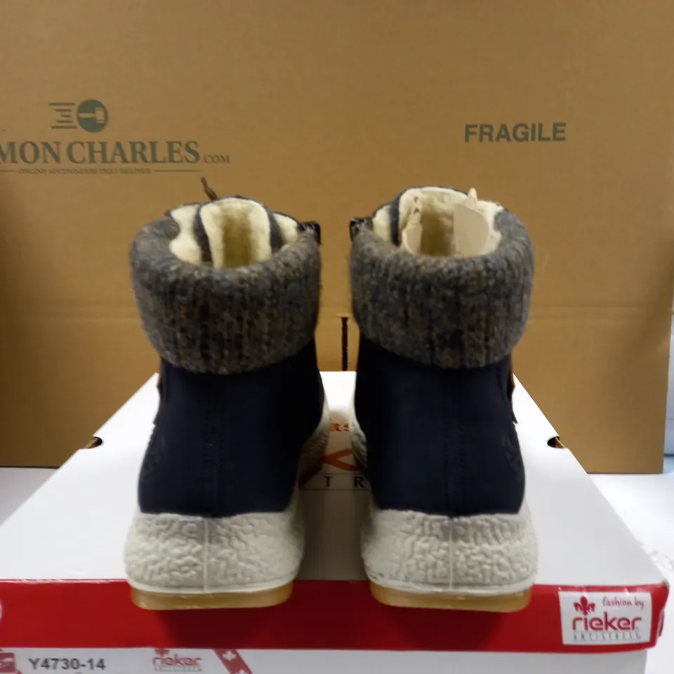 RIEKER LACE UP NAVY BOOTS - SIZE 6