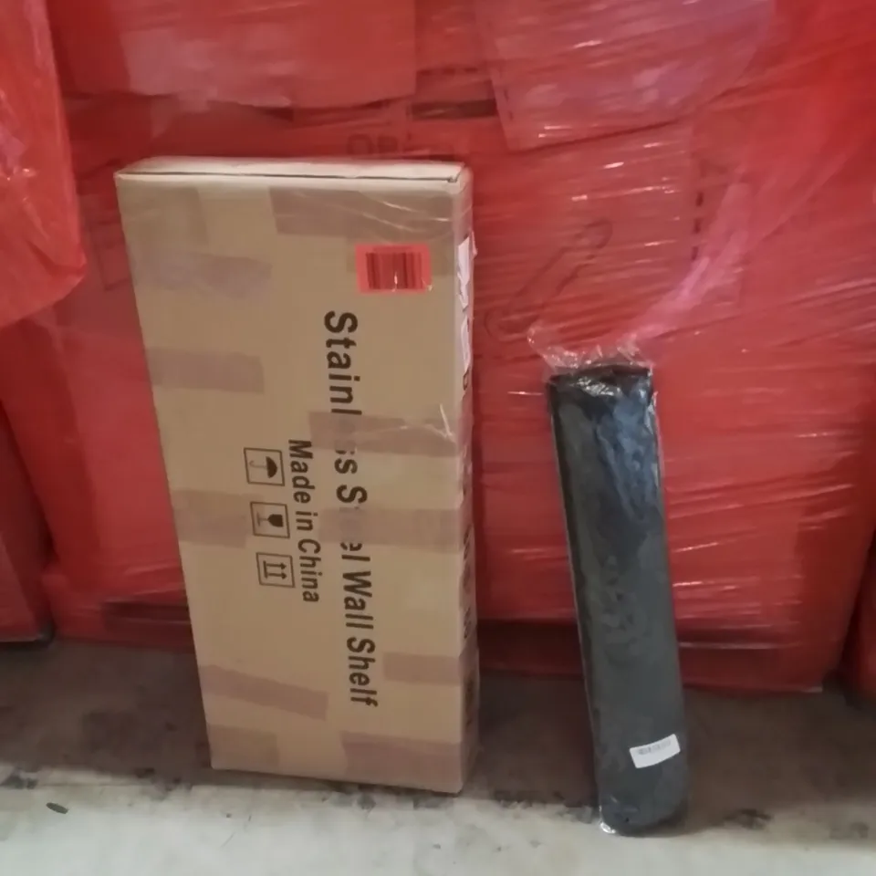 PALLET OF ASSORTED HOUSEHOLD GOODS AND PRODUCTS TO INCLUDE;STAINLESS STEEL WALL SHELF,MAT