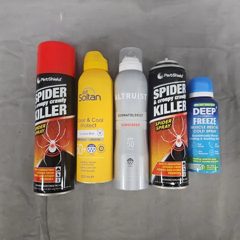 APPROXIMATELY 10 ASSORTED HOUSEHOLD ITEMS TO INCLUDE DEEP FREEZE, SPIDER KILLER, SUNSCREEN, ETC - COLLECTION ONLY