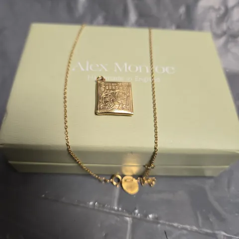 ALEX MONROE GOLD-TONE NECKLACE WITH SQUARE PENDANT – HANDMADE IN ENGLAND