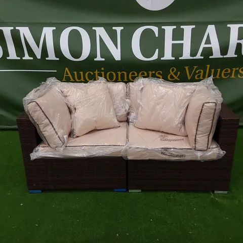 FLORIDA 2-SEATER CHOCOLATE MIX RATTAN AND COFFEE CREAM CUSHION SOFA