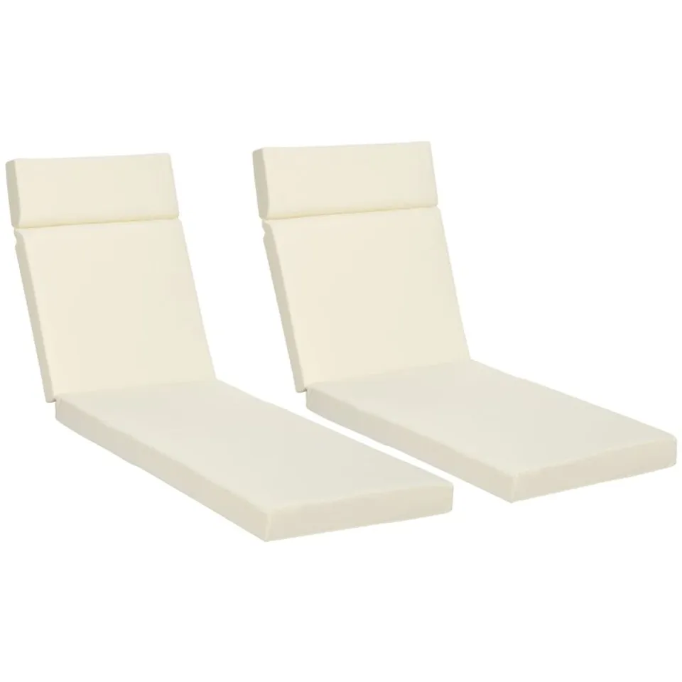 BOXED OUTSUNNY SET OF 2 SUN LOUNGER CUSHIONS, REPLACEMENT CUSHIONS FOR RATTAN FURNITURE WITH TIES, 196 X 55 CM, CREAM WHITE (1 BOX)