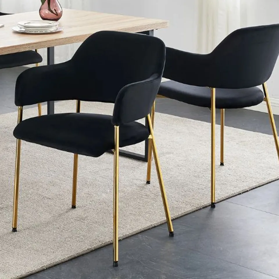 BOXED LUKKA BLACK VELVET SET OF TWO GOLD LEG DINING CHAIRS