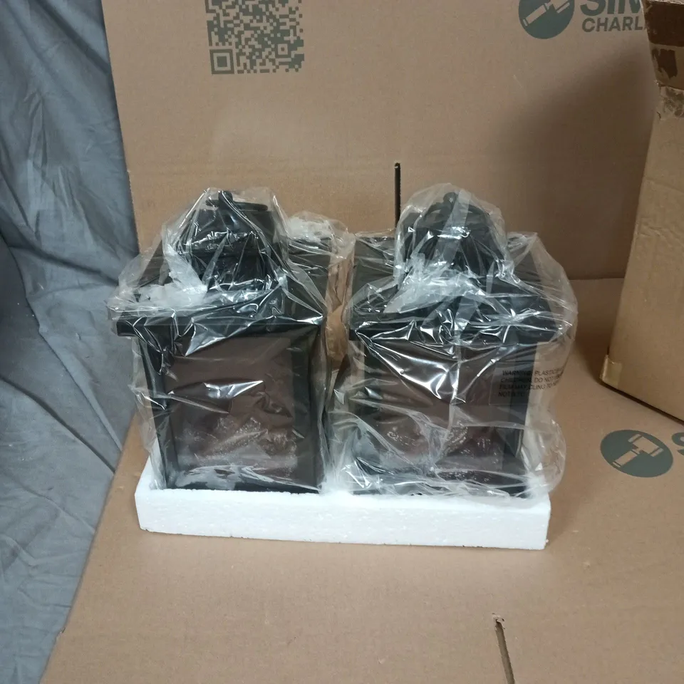TJC SET OF 2 FIREPLACE LANTERNS WITH WARM LIGHT