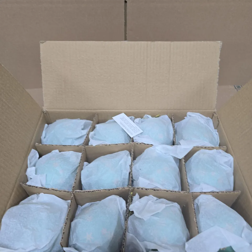 BOX OF 12 GISELLA GRAHAM GREEN GLITTER CHRISTMAS TREE BAUBLES