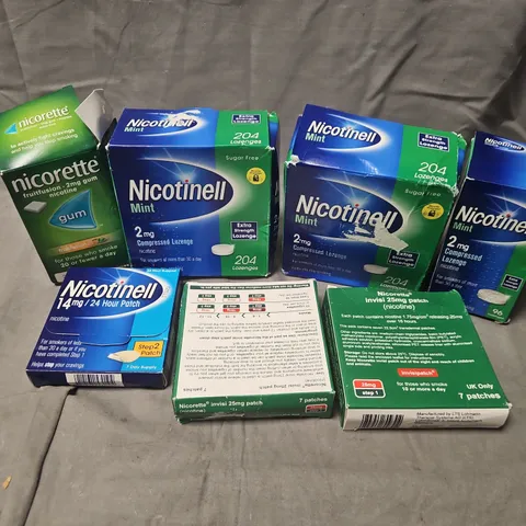 APPROXIMATELY 15 ASSORTED SMOKING PREVENTION AIDS TO INCLUDE NICORETTE GUM, NICOTINELL LOZENGES, NICORETTE PATCHES, ETC - COLLECTION ONLY