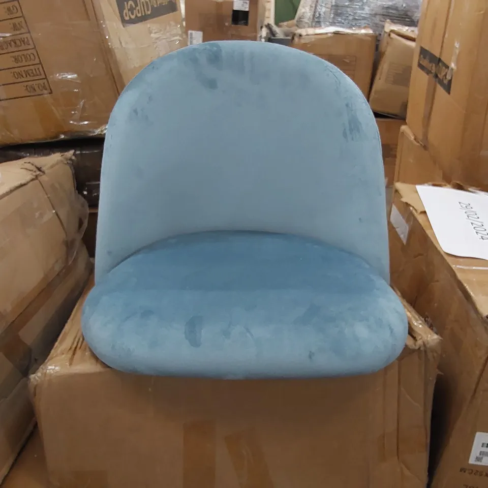 BOXED SET OF 2 DESIGNER LIGHT BLUE SUEDE CHAIRS (1 BOX)