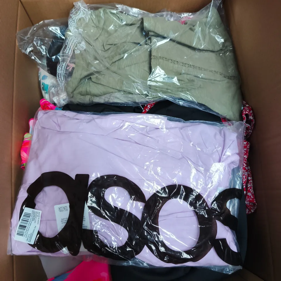 LARGE BOX OF APPROXIMATELY 25 ASSORTED CLOTHING ITEMS IN VARIOUS COLOURS, STYLES AND SIZES - COLLECTION ONLY