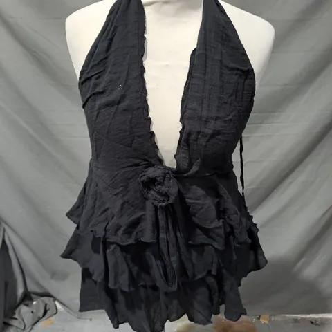 ZARA HALTERNECK RUFFLE TOP IN BLACK SIZE M