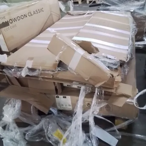 PALLET OF ASSORTED FURNITURE PARTS TO INCLUDE;EZRA DINING BENCH,OINEY DINING BENCH,7 DRAWER CHEST 