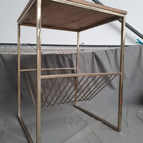 BOXED UNBRANDED SIDE TABLE WITH METAL BASE AND WOODEN TOP