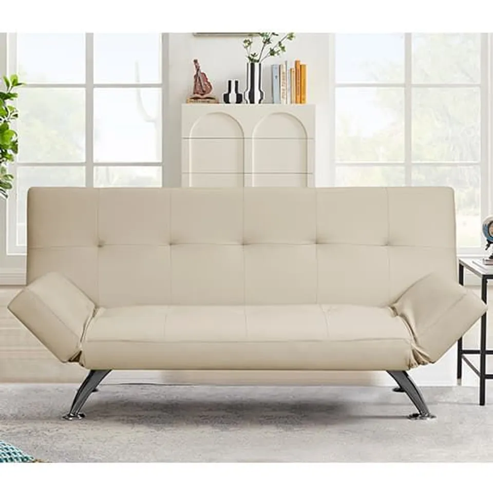 BRAND NEW BOXED VENICE SOFA BED IN CREAM FAUX LEATHER (1 BOX)