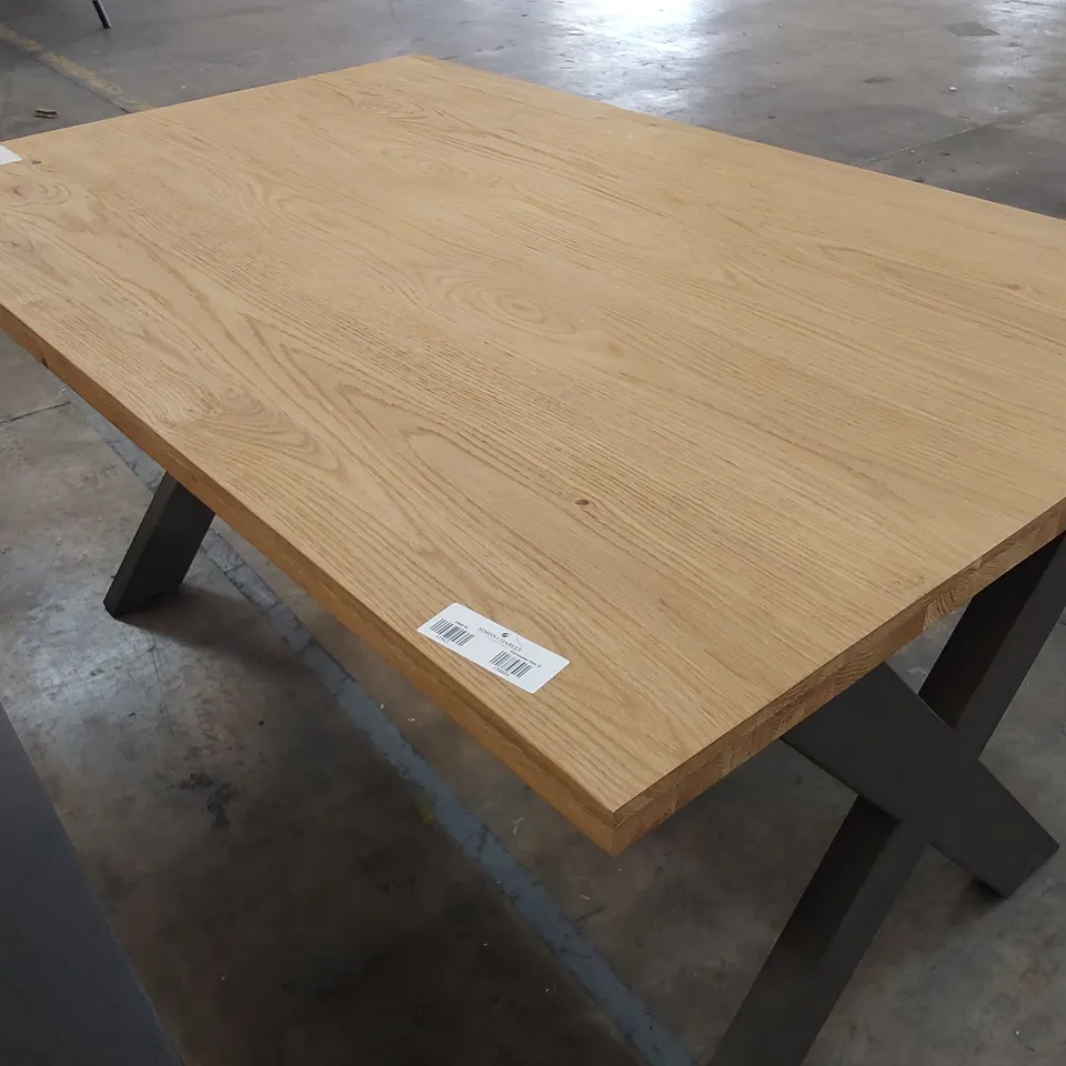 DESIGNER LIGHT OAK REFRECTORY TABLE ON X SUPPORTS 160cm