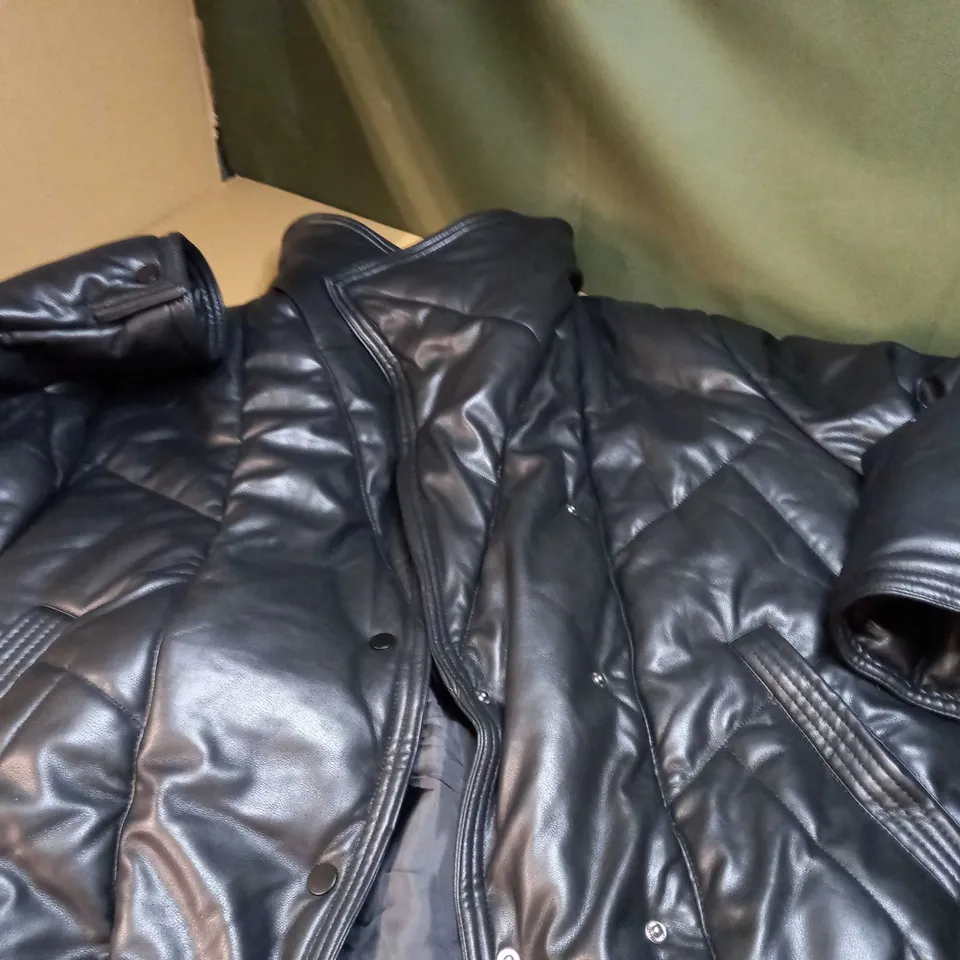 ASOS BLACK PADDED/QUILTED FAUX LEATHER JACKET - SIZE 12