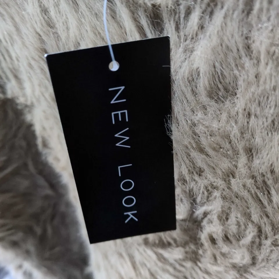NEW LOOK FAUX-FUR CROP CARDIGAN - BEIGE, UK M (EU M)
