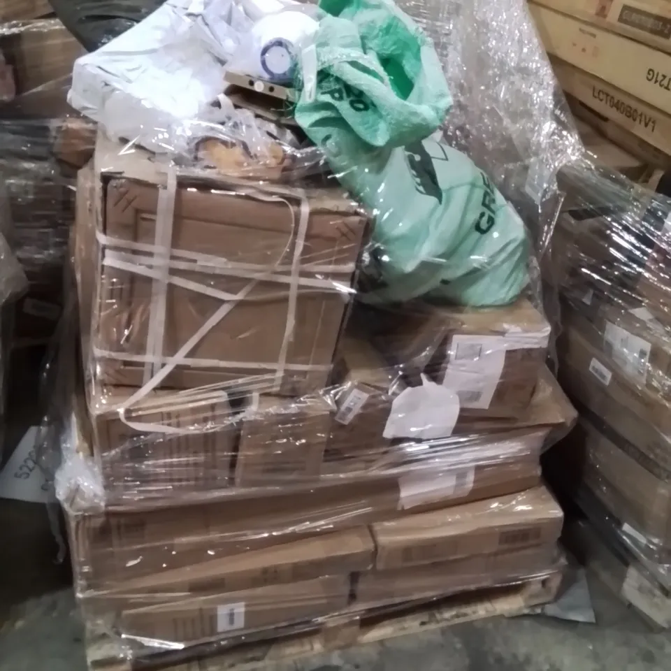 PALLET OF ASSORTED HOUSEHOLD GOODS AND PRODUCTS TO INCLUDE;JERRY CAN,ELECTRIC WIRE FINDING MACHINE,POWER TOOL 
