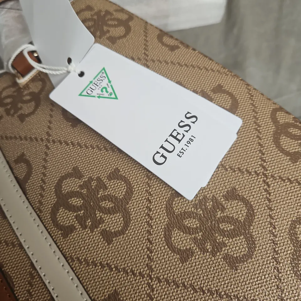 GUESS MONOGRAM TOTE HANDBAG – LATTE BROWN