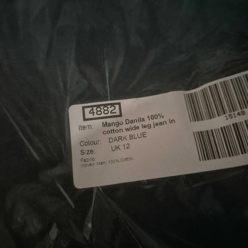 BAGGED MANGO DANILA 100% COTTON WIDE-LEG JEANS – UK 12 – DARK BLUE