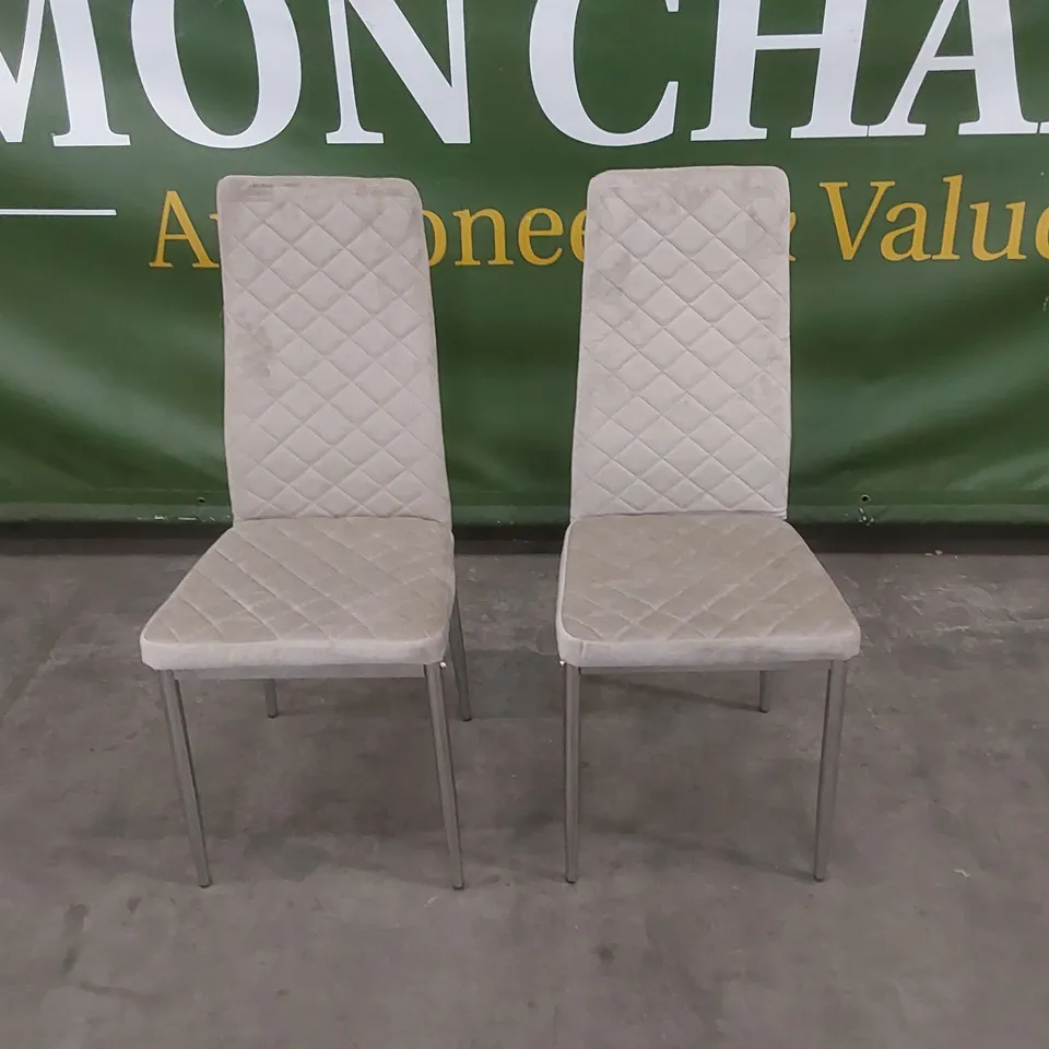 SET OF 2 MINK VELVET DIAMOND PATTERN DINING CHAIR WITH CHROME LEGS 