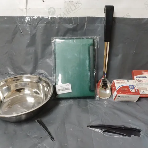 BOX OF APPROXIMATELY 14 ASSORTED ITEMS TO INCLUDE - NASAL STRIPS , SINOCARE SAFE-ACCU 2 , LADLE SPOON