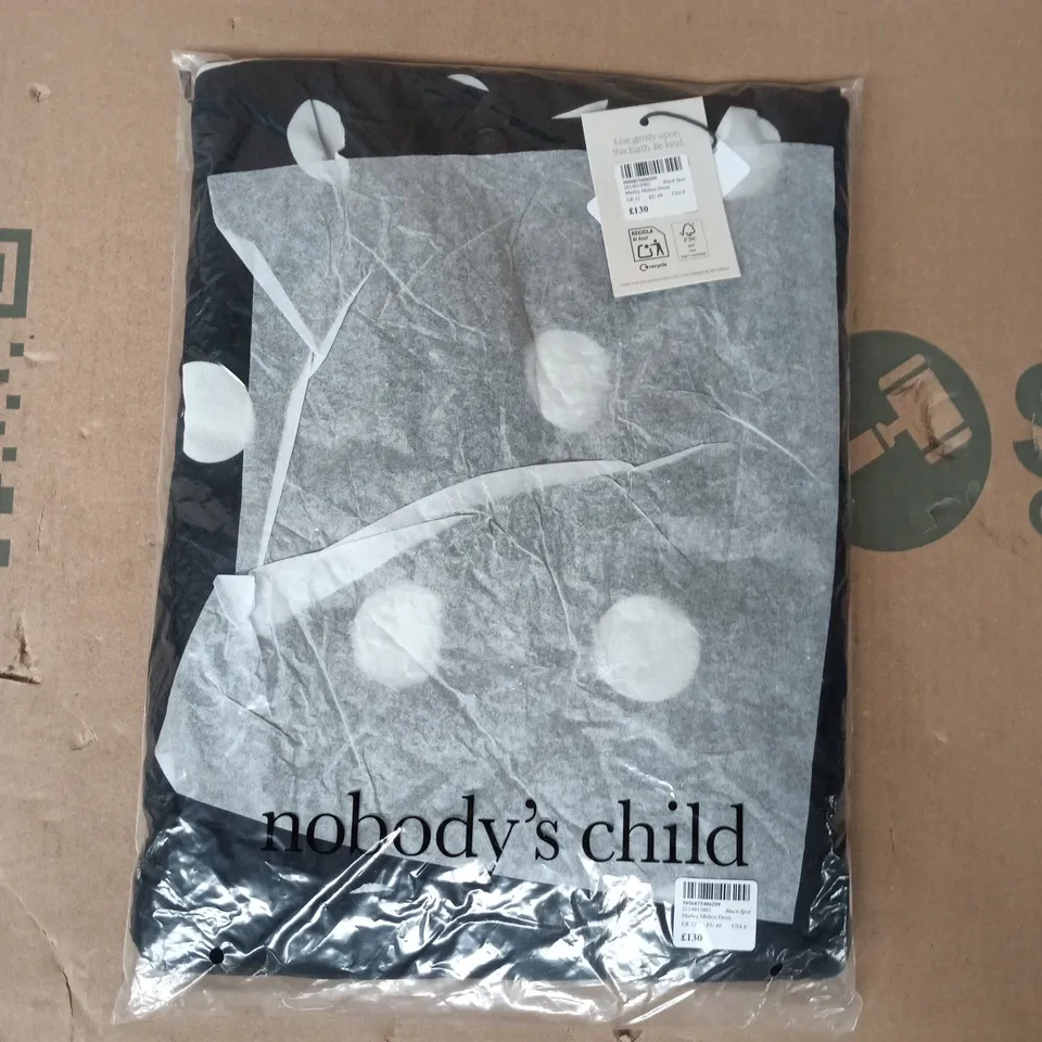 BAGGED NOBODY'S CHILD MARLEY MIDAXI DRESS IN BLACK W. WHITE SPOTS SIZE UK 12