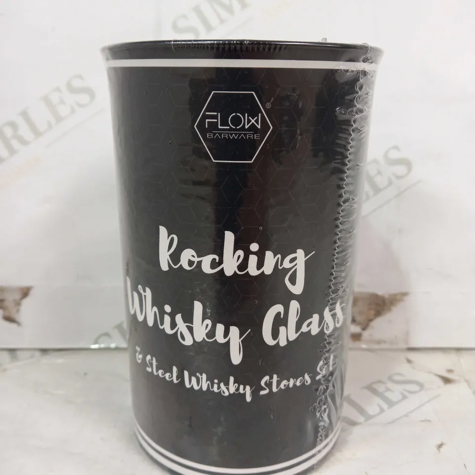 FLOW BARWARE ROCKING WHISKEY GLASS & STEEL WHIKEY STONES SET