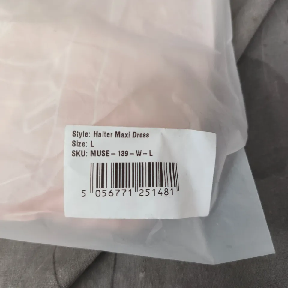 BAGGED ODDMUSE LONDON HALTER MAXI DRESS – WHITE, UK SIZE L