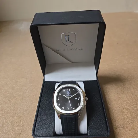 LOUIS LACOMBE WRISTWATCH β BLACK DIAL, BLUE RUBBER STRAP
