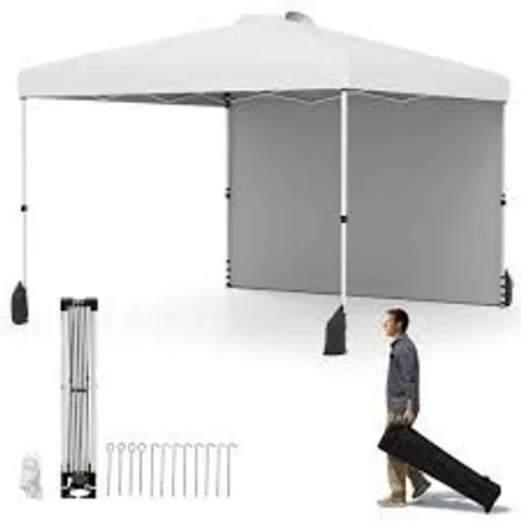 COSTWAY 3 X 3 M POP UP CANOPY TENT WITH 1 SIDEWALL WHEELED BAG-WHITE
