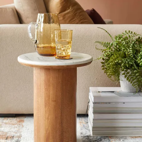 BOXED DANETTI CARA LIGHT MANGO WOOD WITH MARBLE TOP SIDE TABLE (1 BOX)