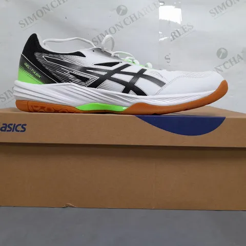 BOXED PAIR OF ASICS GEL-TASK 3 SHOES IN WHITE/BLACK/LIME UK SIZE 13