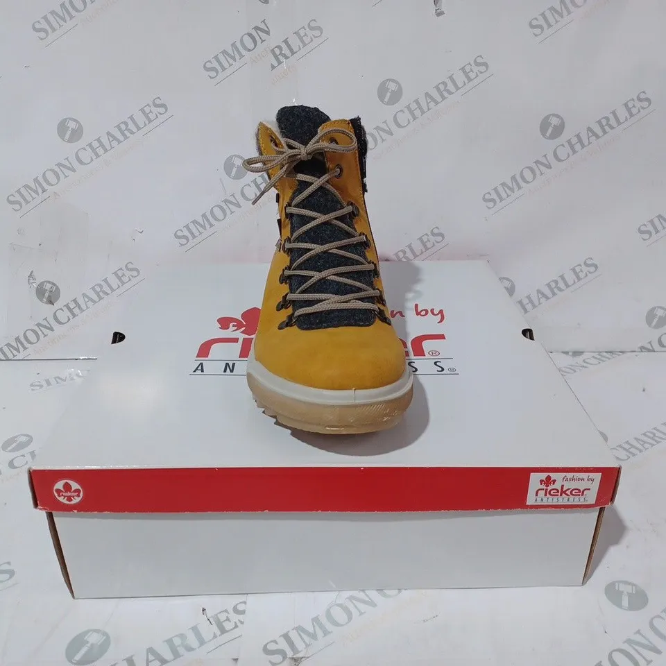 BOXED PAIR OF RIEKER LACE BOOT YELLOW - SIZE 6